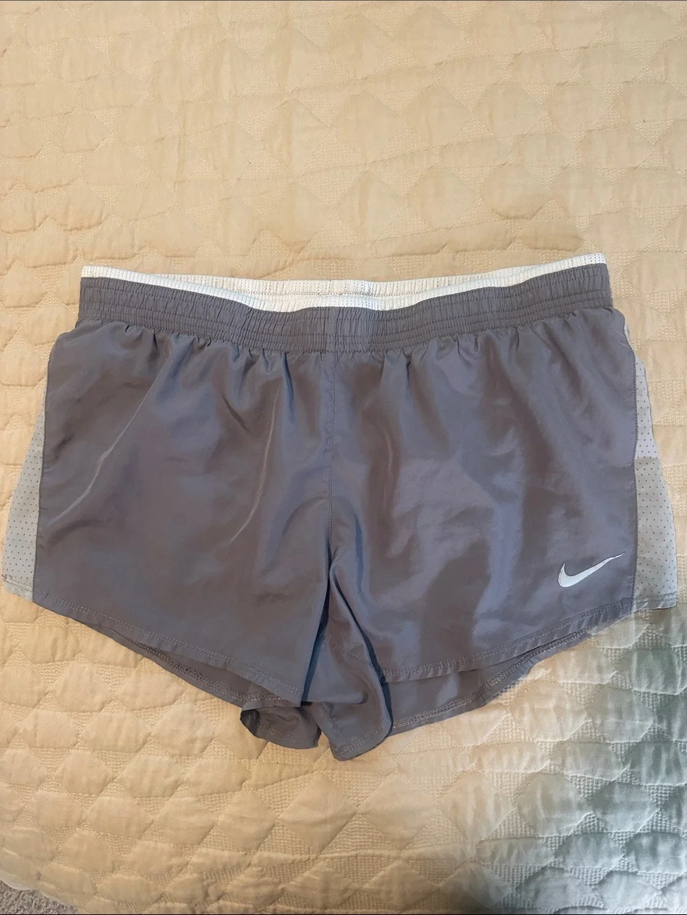 Nike Light Gray Athletic Shorts with White Swoosh